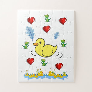 Puzzle Casse-têtes Canards Jaunes Cœurs Rouges