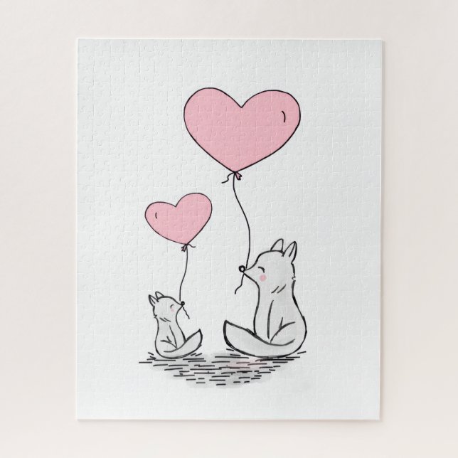 Puzzle Casse-têtes Foxy Pink Hearts Joyeuse Saint-Valenti (Vertical)