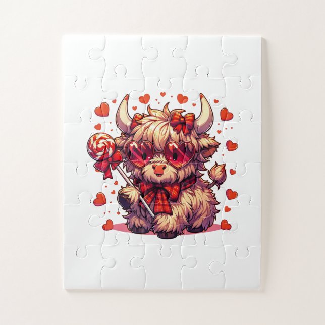 Puzzle Casse-têtes Vaches Mignonnes Cœurs Rouges  (Vertical)