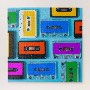 Puzzle Cassette Rétro : Collection Arrière - plan Bleue