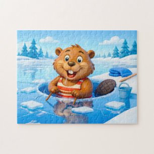 Puzzle Castor faisant un bain de glace dans un maillot de