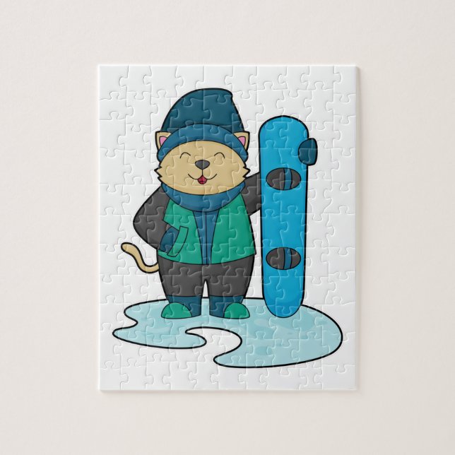 Puzzle Cat as Snowboarder (Vertical)