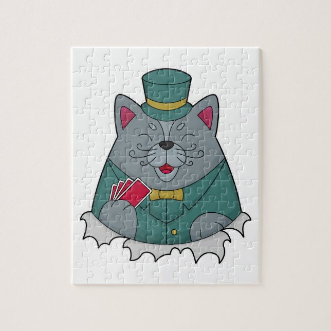 Puzzle Cat at Poker avec cartes de Poker (Vertical)