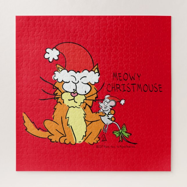 Puzzle Cat  Christmas Funny Cartoon Cute Mouse (Vertical)