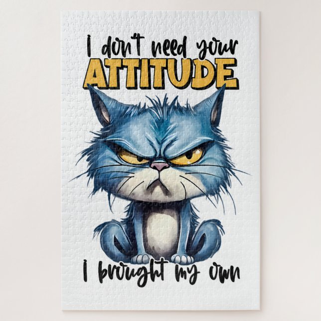 Puzzle Cat Grumpy Attitute Drôle Animal Citation (Vertical)