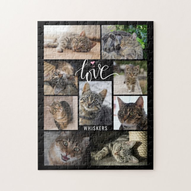 Puzzle Cat LOVE 9 Photo Collage Nom Personnalisé (Vertical)