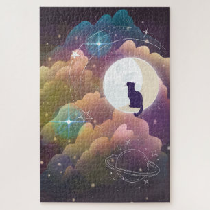 Puzzle Cat noir coloré Crescent Lune
