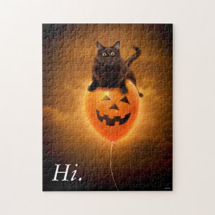 Puzzle Cat on Halloween Balloon