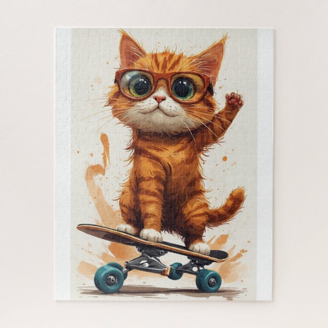 Puzzle Cat On Skateboard  (Vertical)