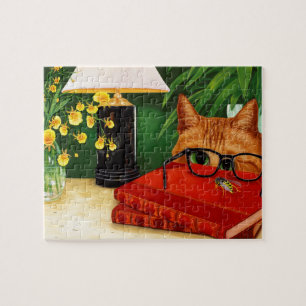 Puzzle Cat orange, book, Bee et Orchids