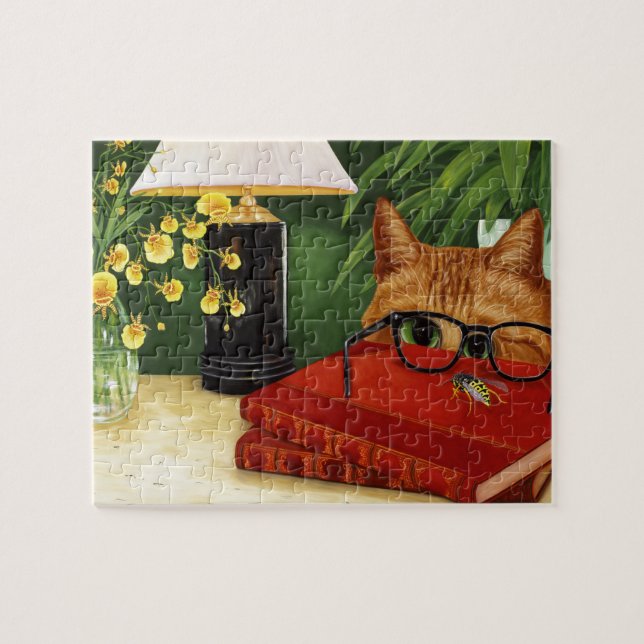 Puzzle Cat orange, book, Bee et Orchids (Horizontal)