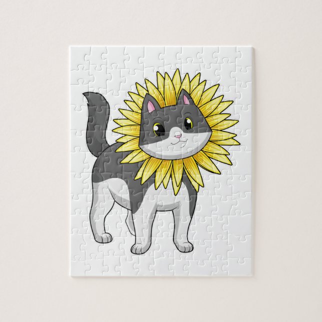 Puzzle Cat with sunflower (Vertical)
