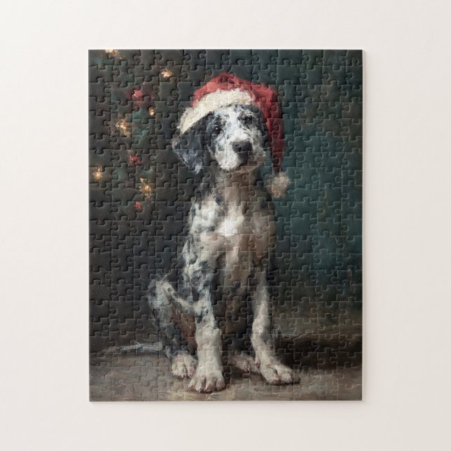 Puzzle Catahoula Leopard Dog Puppy Christmas Painting (Vertical)