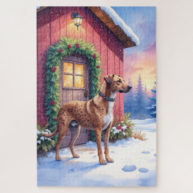 Puzzle Catahoula Leopard Dog Rustic Barn Christmas Art (Vertical)