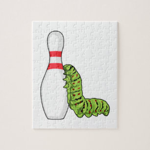 Puzzle caterpillar at bowling with bowling pin