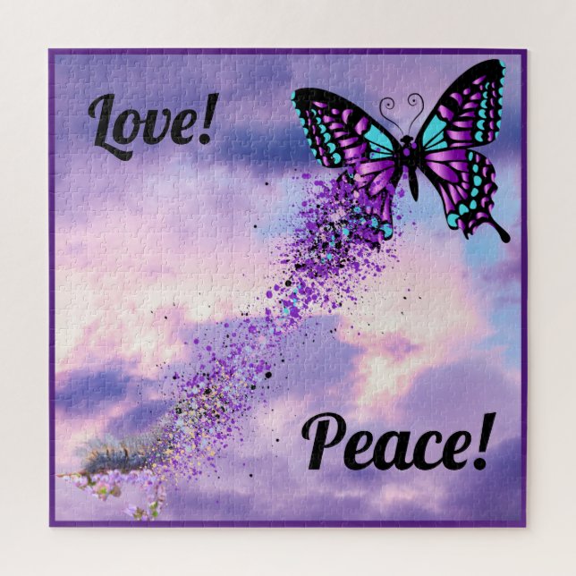 Puzzle Caterpillar Morph to Purple Turquoise Papillon noi (Vertical)