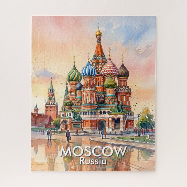 Puzzle Cathédrale sur mesure Moscou Russie Aquarelle Voya (Vertical)