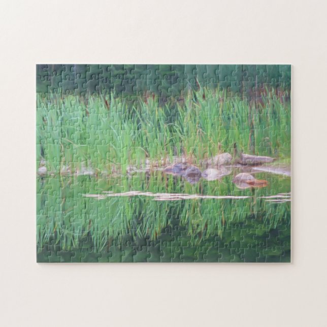 Puzzle Cattails Pond Réflexions Photo Peinture (Horizontal)