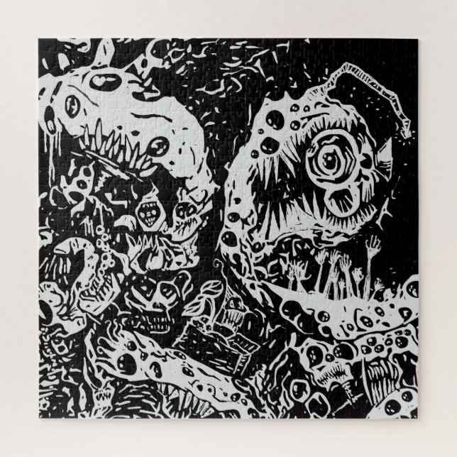 Puzzle Cauchemar aux dents pointues, noir et blanc (Vertical)