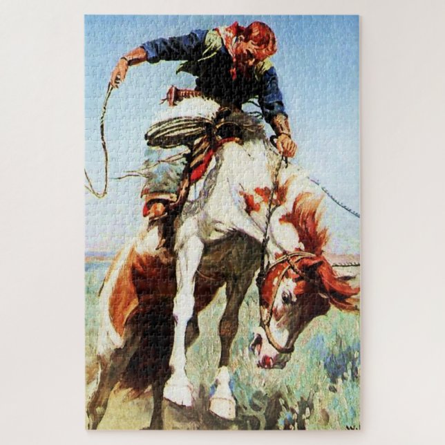 Puzzle « Cavalier de bronco » Art occidental par W Herber (Vertical)