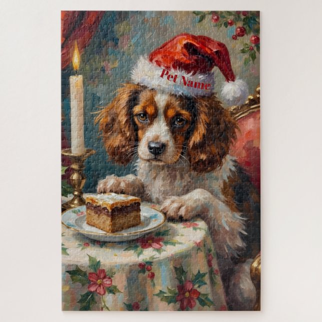 Puzzle Cavalier King Charles Christmas Pudding Tea Party  (Vertical)