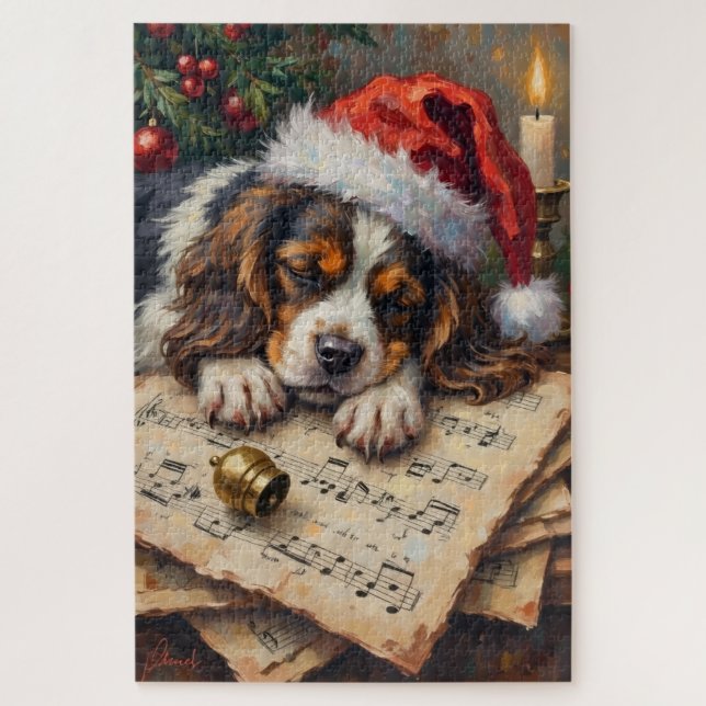 Puzzle Cavalier King Charles dormant sur des chants de No (Vertical)