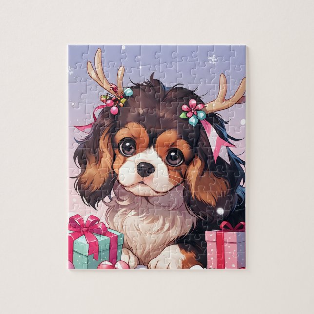 Puzzle Cavalier King Charles Pastel cadeaux de Noël (Vertical)