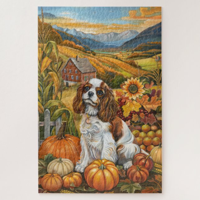 Puzzle Cavalier King Charles Spaniel Automne Action de gr (Vertical)