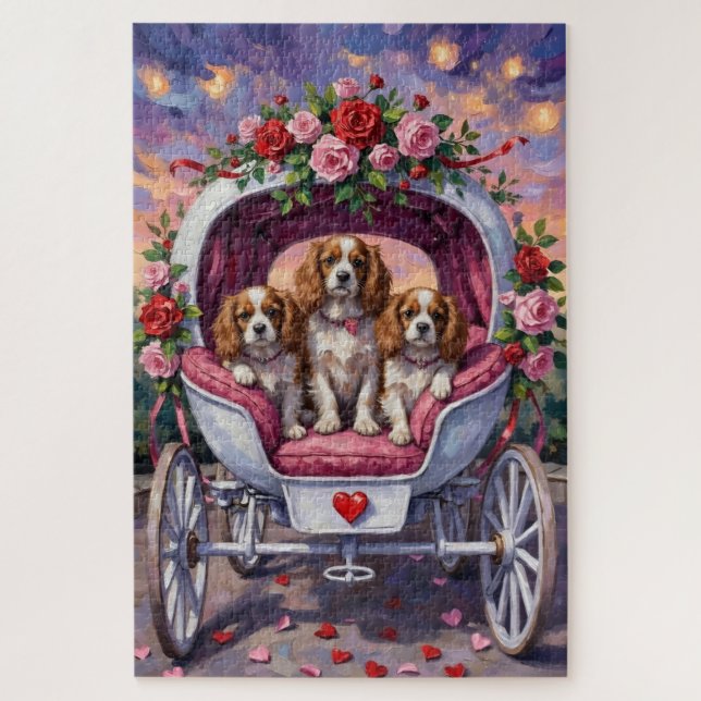 Puzzle Cavalier King Charles Spaniel Chien Saint-Valentin (Vertical)