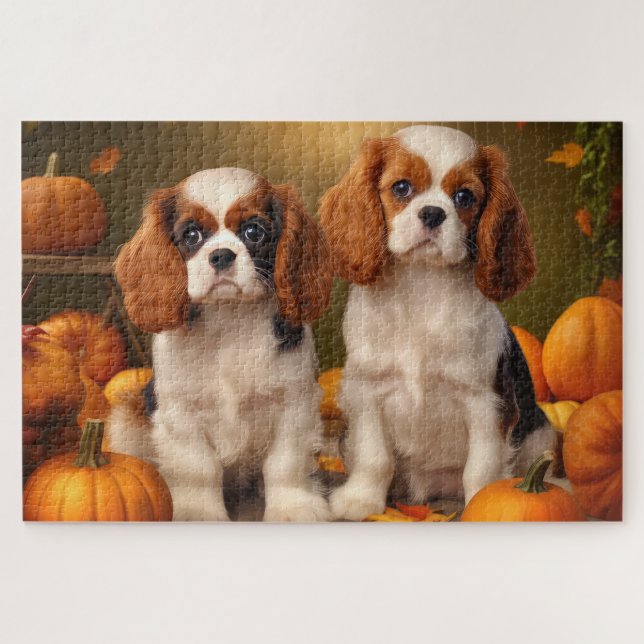 Puzzle Cavalier King Charles Spaniel Chiot Citrouille d'a (Horizontal)