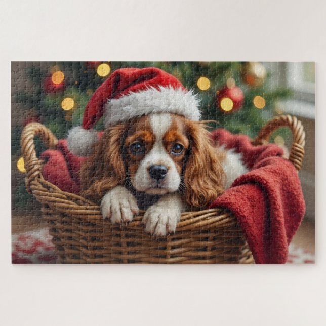 Puzzle Cavalier King Charles Spaniel Cozy Basket (Horizontal)