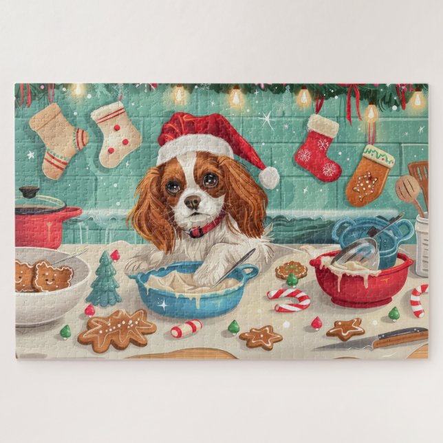 Puzzle Cavalier King Charles Spaniel Cuisinant pour Noël (Horizontal)