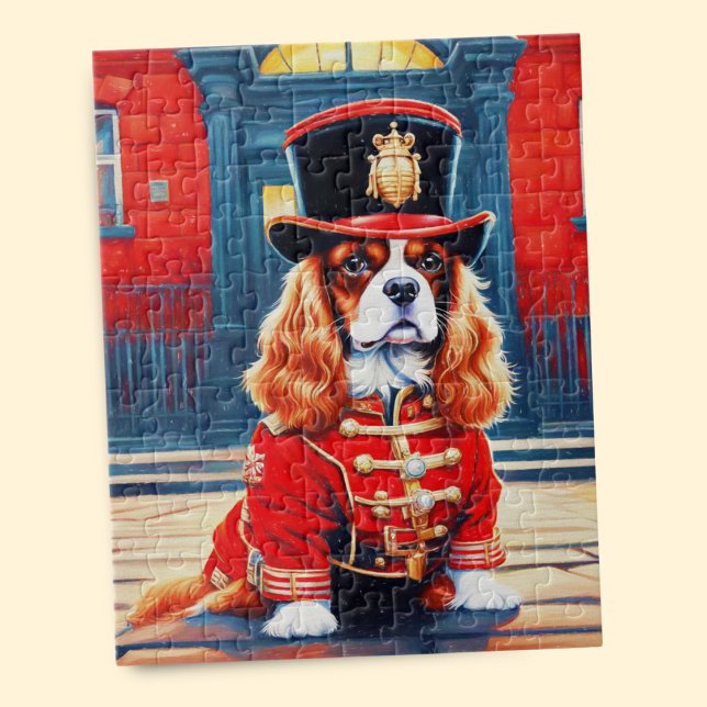 Puzzle Cavalier King Charles Spaniel en Beefeater (Cherished lap dog: Beefeater Cavalier jigsaw puzzle delights dog lovers!)