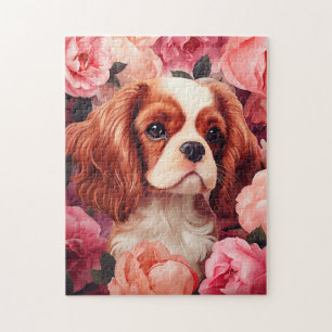 Puzzle Cavalier King Charles Spaniel en Rose