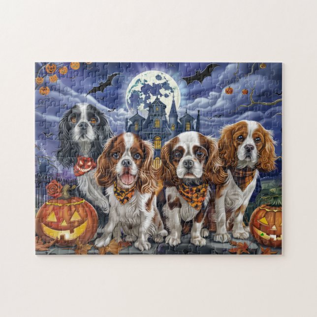 Puzzle Cavalier King Charles Spaniel Halloween Éffrayant (Horizontal)