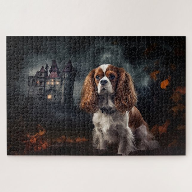 Puzzle Cavalier King Charles Spaniel Halloween effrayant (Horizontal)