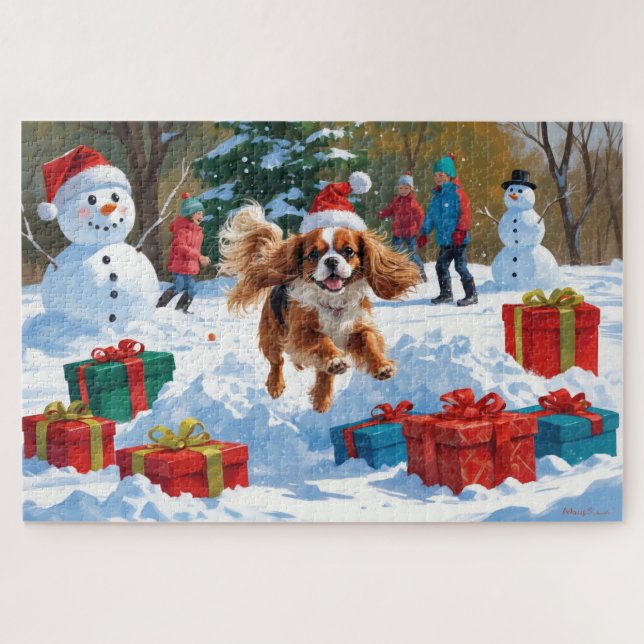 Puzzle Cavalier King Charles Spaniel Neige avec Noël (Horizontal)