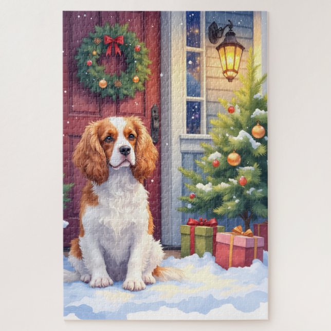 Puzzle Cavalier King Charles Spaniel Noël enneigé (Vertical)