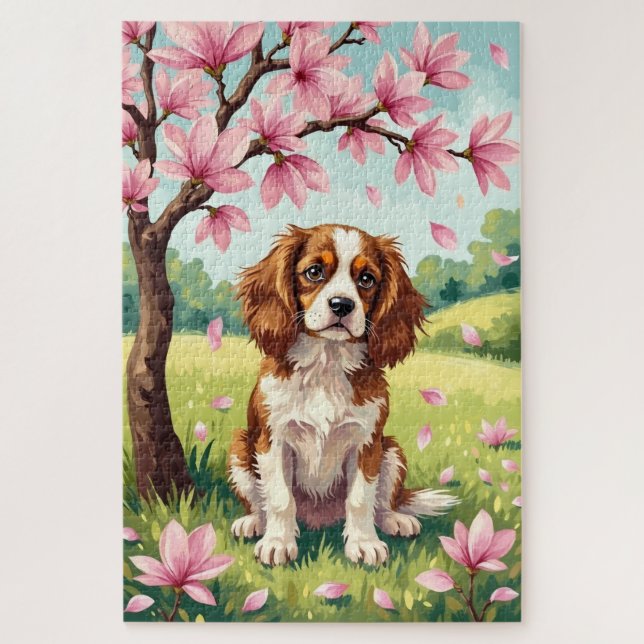Puzzle Cavalier King Charles Spaniel Spring Blossom Dog (Vertical)