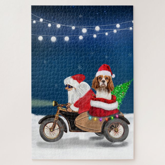 Puzzle Cavalier King Chien Noël Père Noël  (Vertical)
