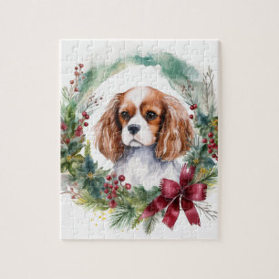Puzzle Cavalier King Christmas Wreath Festive Pup
