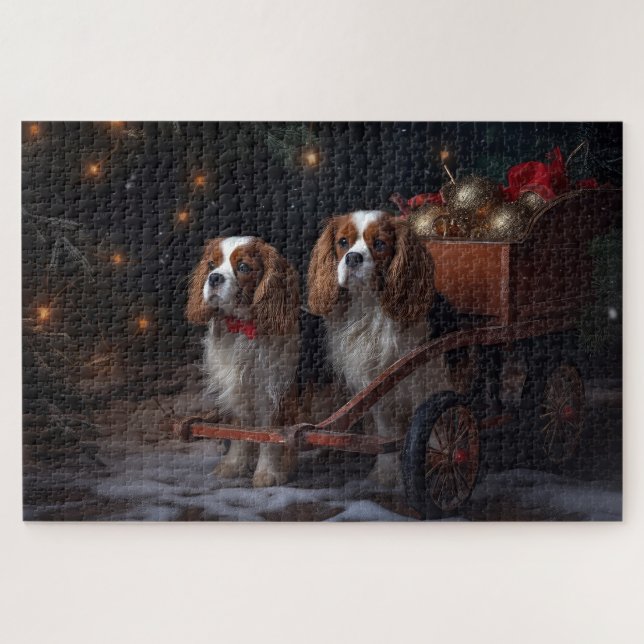 Puzzle Cavalier King Snowy Sleigh Christmas Decor   (Horizontal)