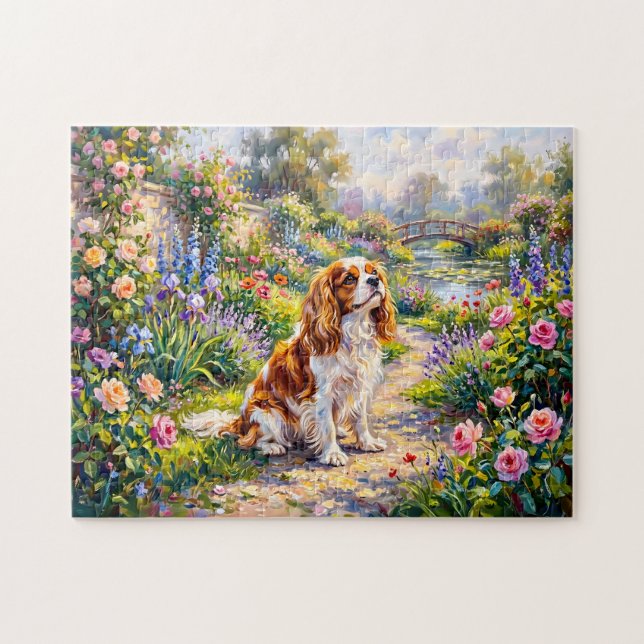 Puzzle Cavalier Spaniel dans un jardin d'été au bord d'un (Horizontal)