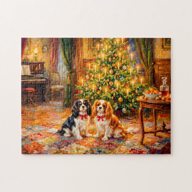 Puzzle Cavalier Spaniels au sapin de Noël (Horizontal)