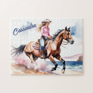 Puzzle Cavalière à cheval sur la plage au bord de l'océan