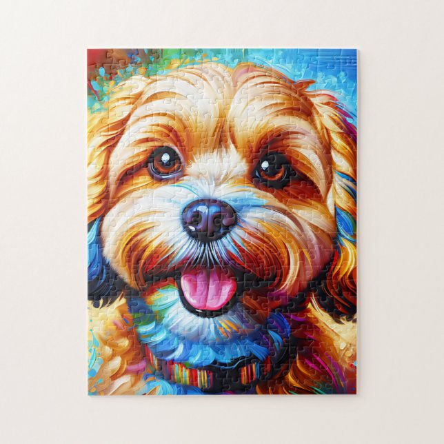 Puzzle Cavapoo Dog Portrait Acrylique Art Imprimer Amoure (Vertical)