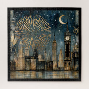 Puzzle Célébration de feux d'artifice sur la skyline noct