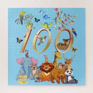 Puzzle Célébrez 100 jours d'école avec des animaux sauvag
