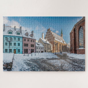 Puzzle Centre-ville hivernal neige à Riga, Lettonie