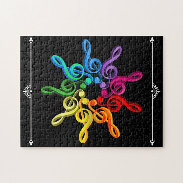 Puzzle Cercle arc-en-ciel de Clef Treble avec des fleuris (Horizontal)
